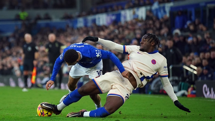 Chelsea’s Axel Disasi fouls Everton’s Iliman Ndiaye during a goalless draw at Goodison Park (Peter Byrne/PA